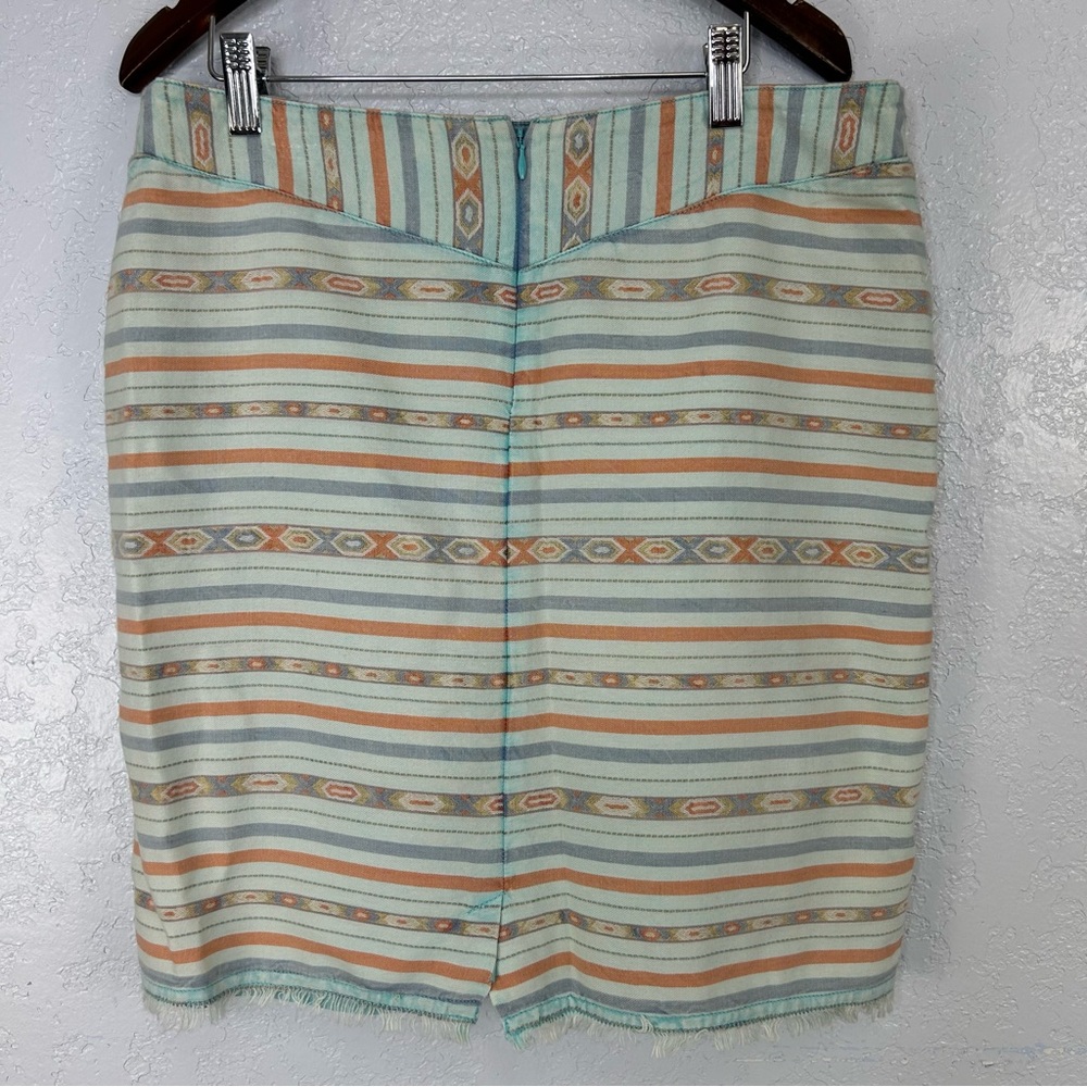 Ryan Michael Skirt Southwestern Blue Red Cotton Raw Hem Aztec Print Women's 4 - Picture 4 of 7